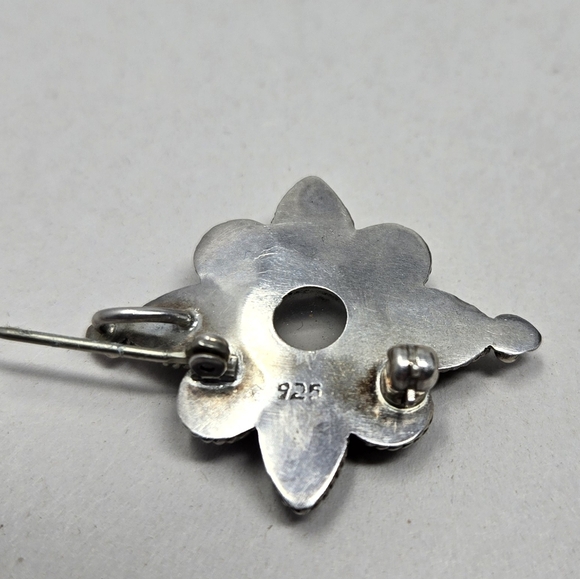 Green Peridot Cabochon Moon Stone Womens Pendant Pin Brooch Sterling Silver - Picture 6 of 8